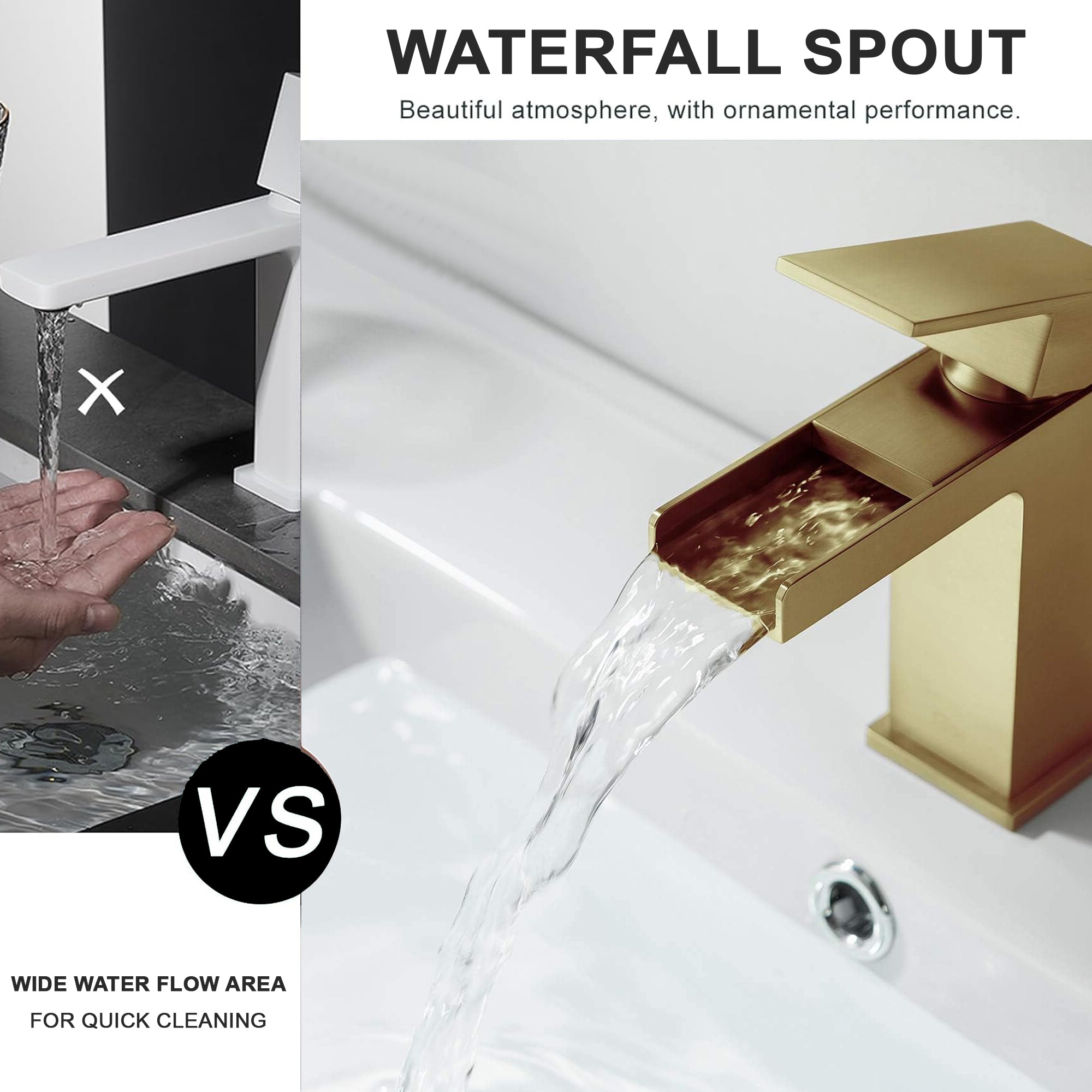 Arko Bathroom Waterfall Mixer Shower & Basin Mixer Tap Sets with Bath Shower Waste – Brass