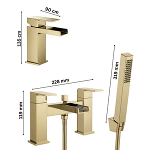 ARKO Waterfall Bath Shower & Basin Mixer Tap Set – Brass