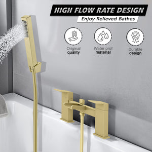 Waterfall Bath Shower Mixer with Shower Kit – Brushed Brass