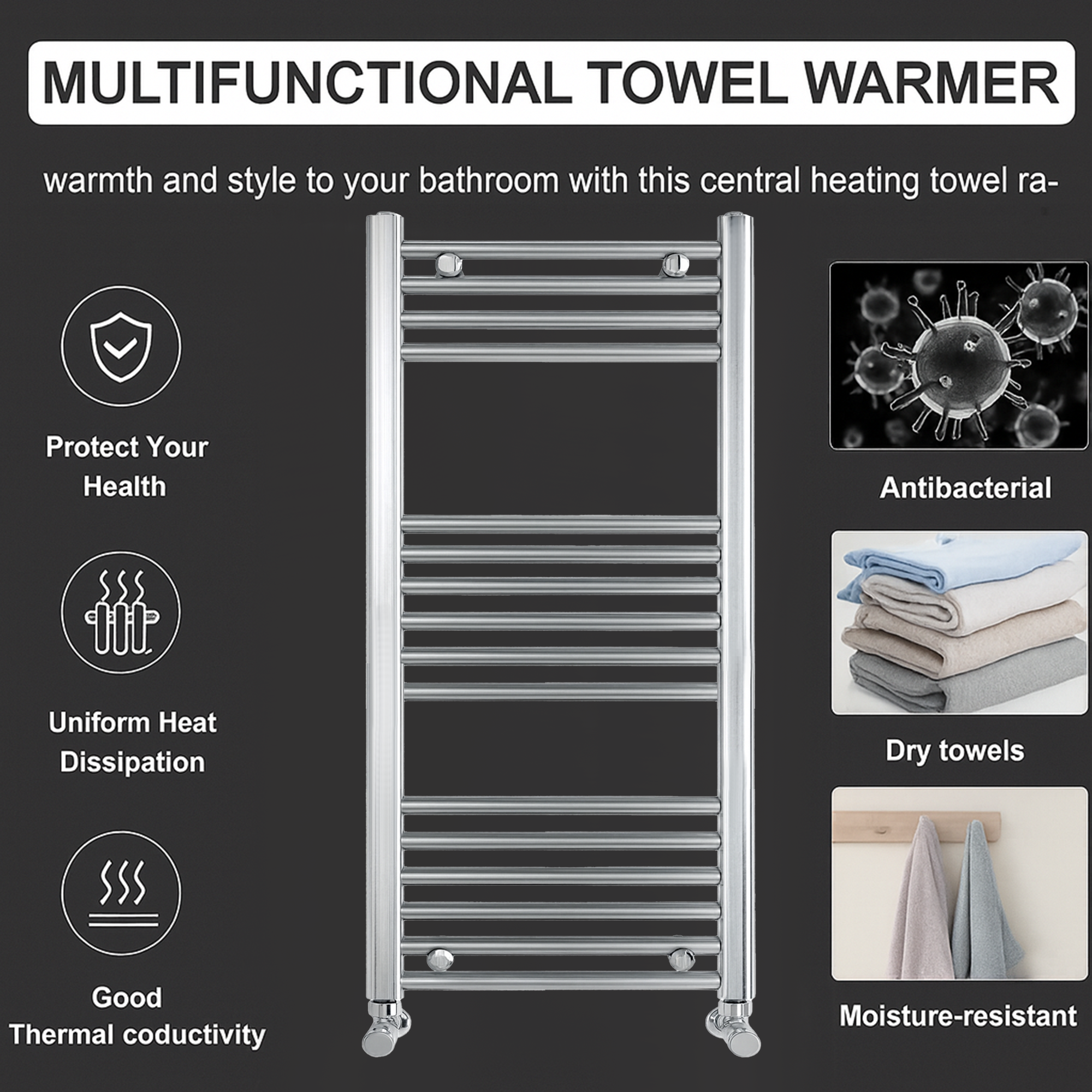 ARKO Chrome Heated Towel Rail 600x1000mm – Wall Mounted Ladder Radiator