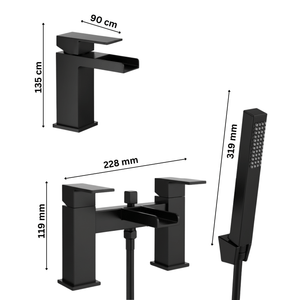 ARKO Waterfall Bath Shower & Basin Mixer Tap Set – Black