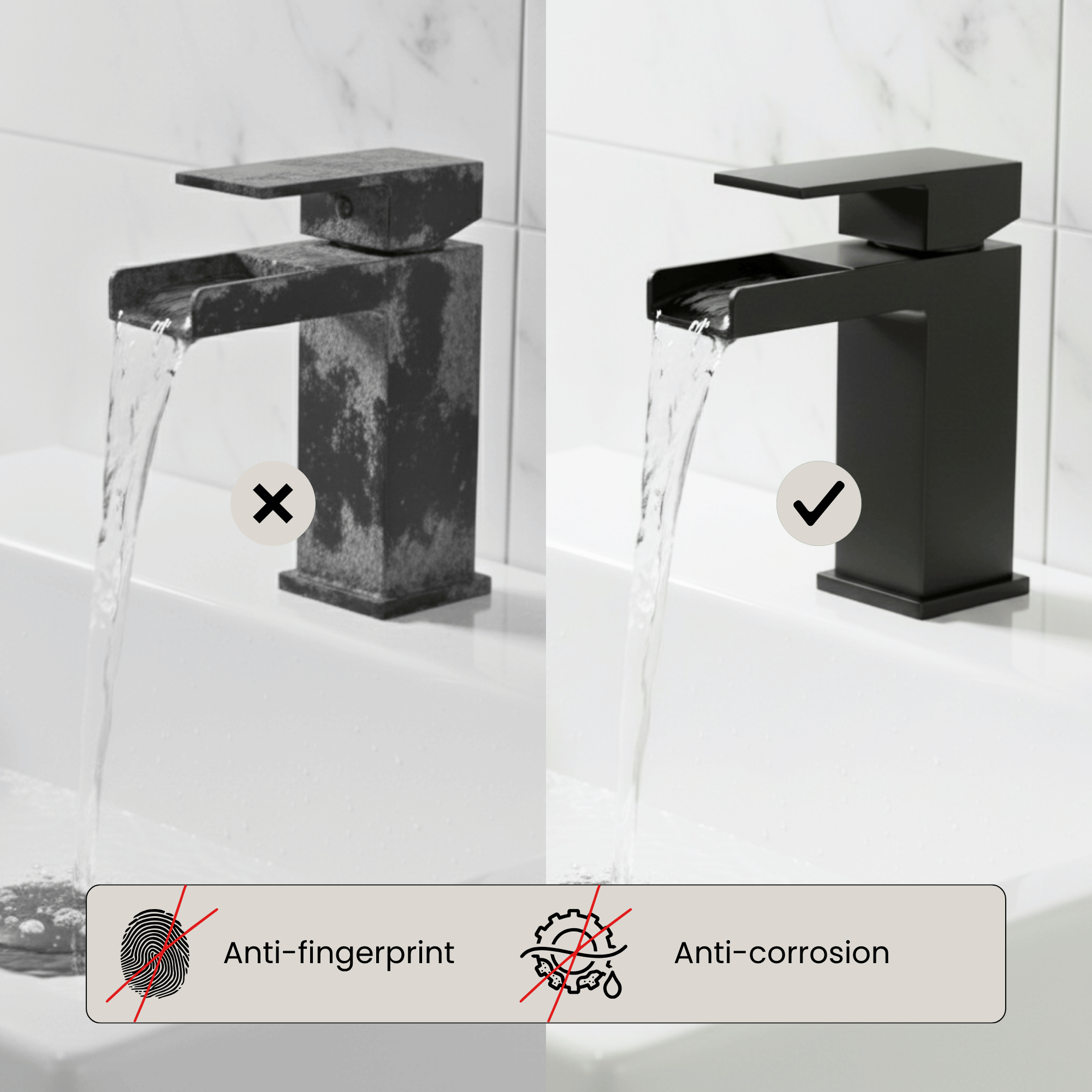 ARKO Waterfall Basin Mixer Tap, Bath Filler & Handheld Shower Set with Bath Waste – Black