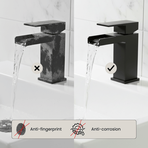 ARKO Waterfall Basin Mixer Tap, Bath Filler & Handheld Shower Set with Bath Waste – Black
