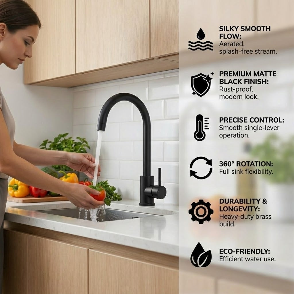 Arko Manhattan Single Lever Kitchen Sink Mixer Tap Swivel Spout - Black