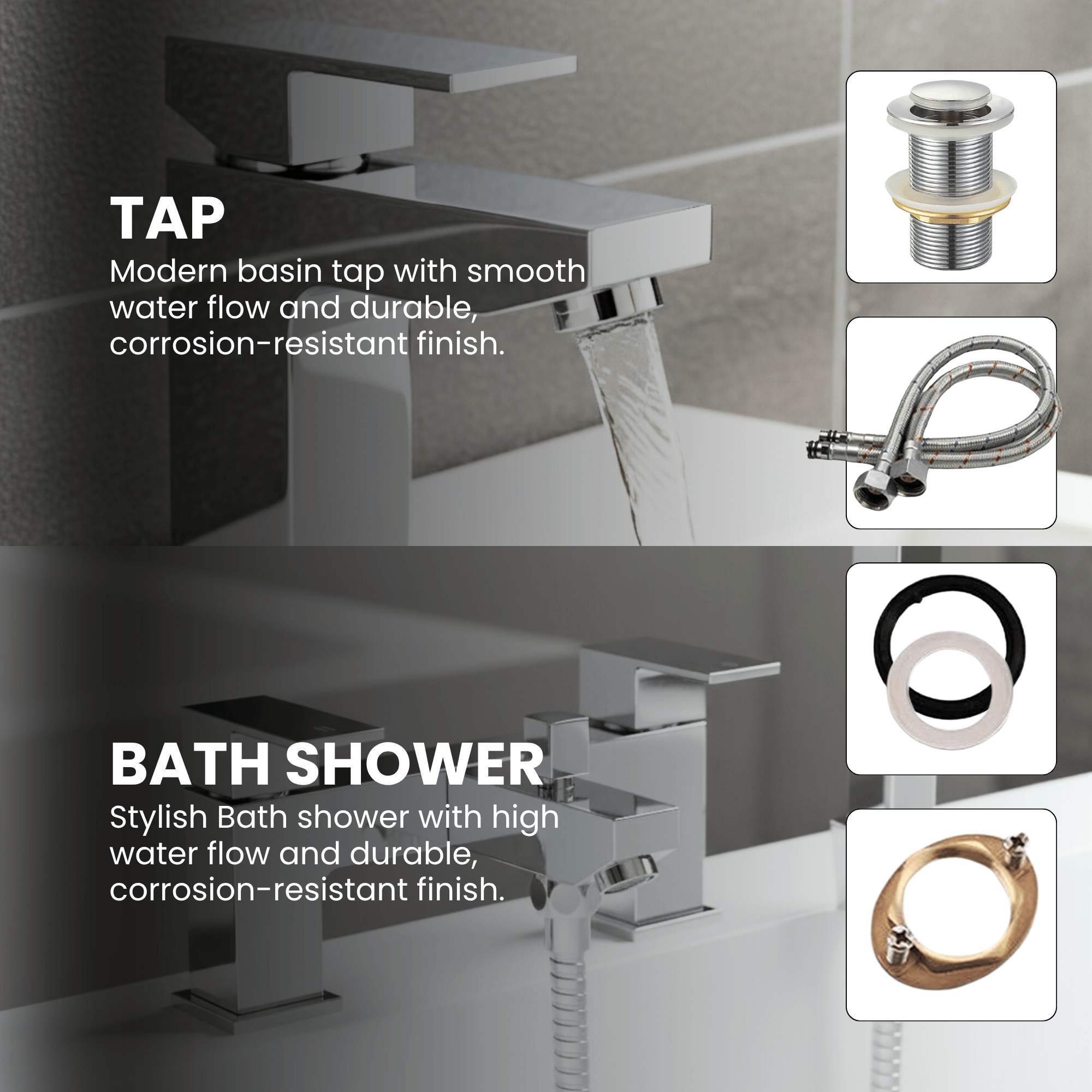 ARKO Verda Bath Shower & Basin Mixer Tap Set – Chrome