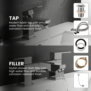 Arko Verda Bath and Basin Mixer Tap with Bath Waste Set - Chrome