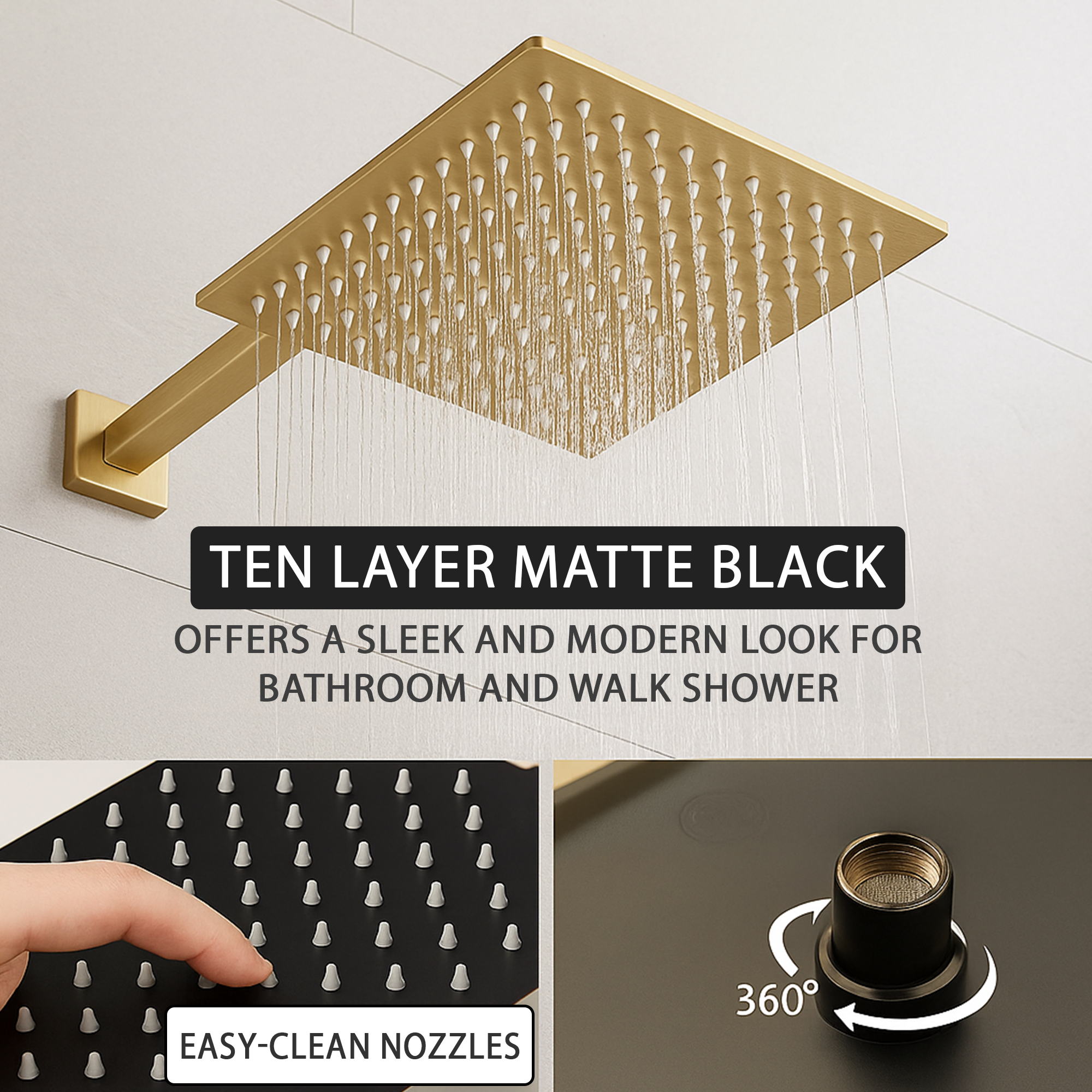 ARKO Square Concealed Thermostatic Shower Mixer 2 Dial Twin Head with Valve, Handset & Shower Waste – Brass
