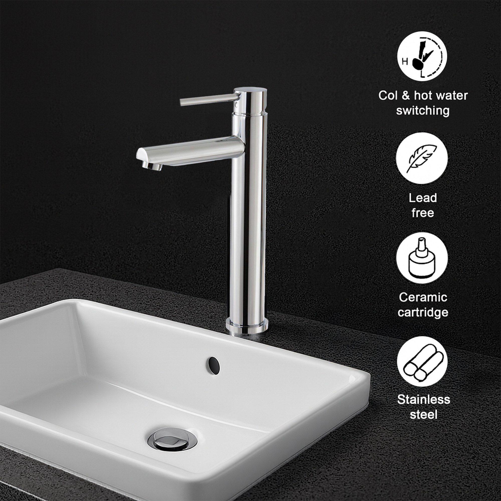 Premium Tall Chrome Basin Mixer Tap – Sleek Round Design