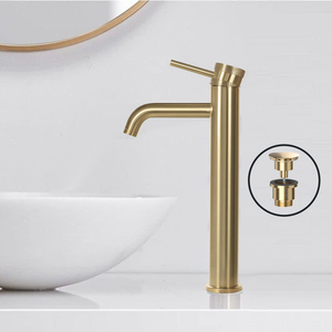 Round Tall Basin Mixer Tap Gold Finish – Solid Brass