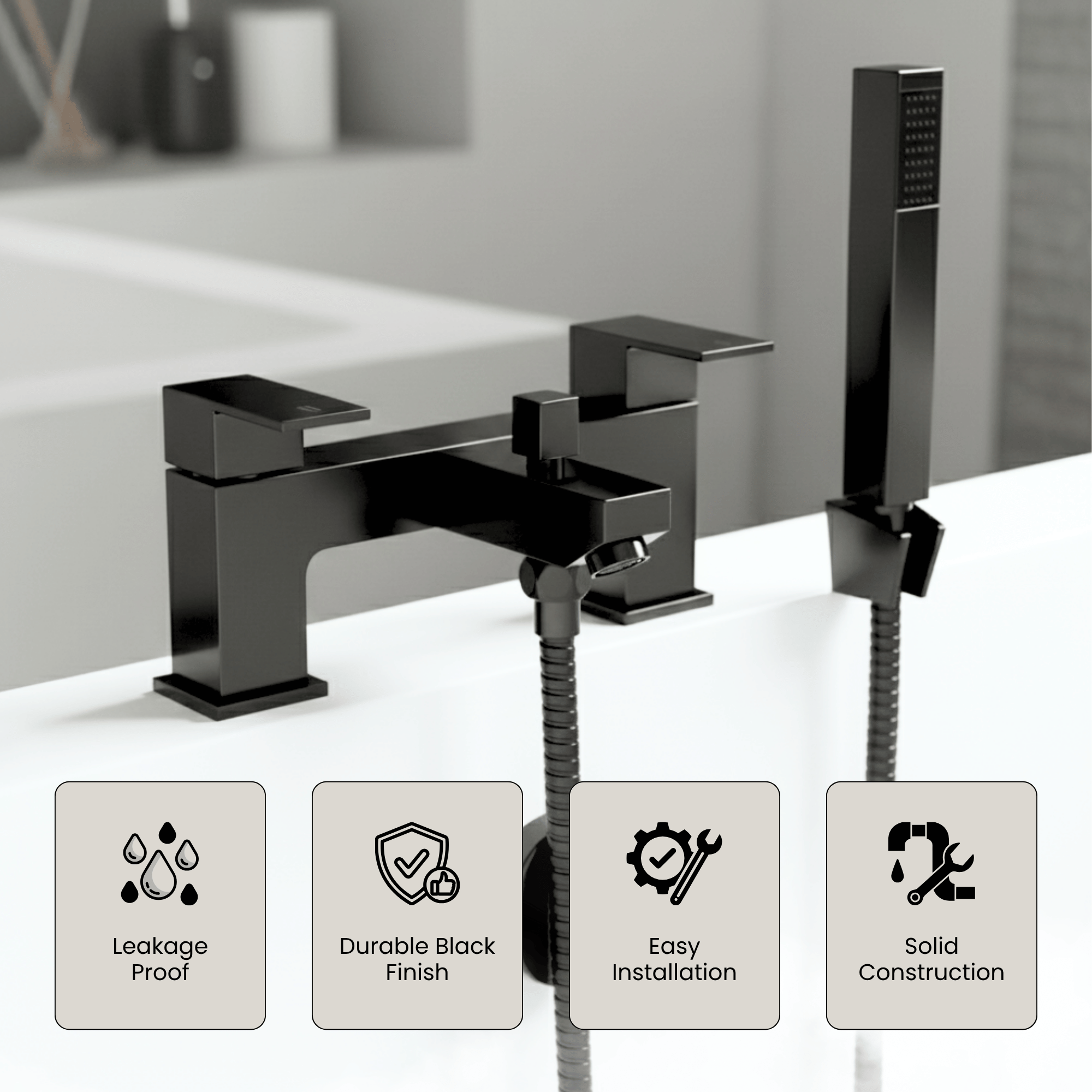 Arko Verda Basin Mixer Tap & Bath Shower Set with Bath Waste – Black