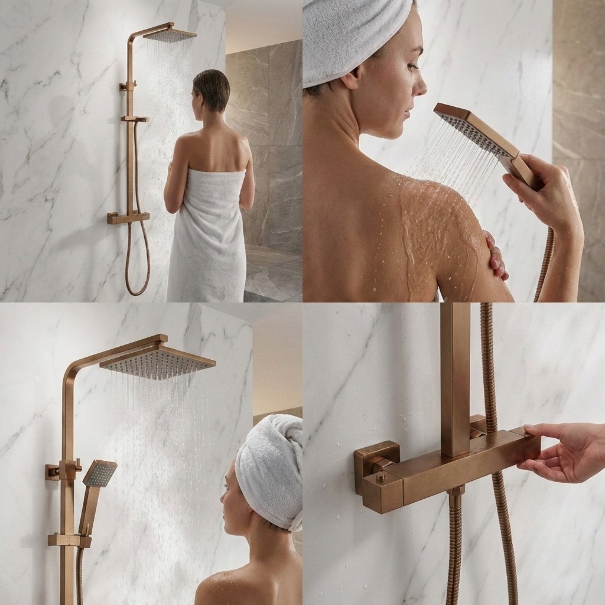 Arko Modern Square Thermostatic Shower – Bronze