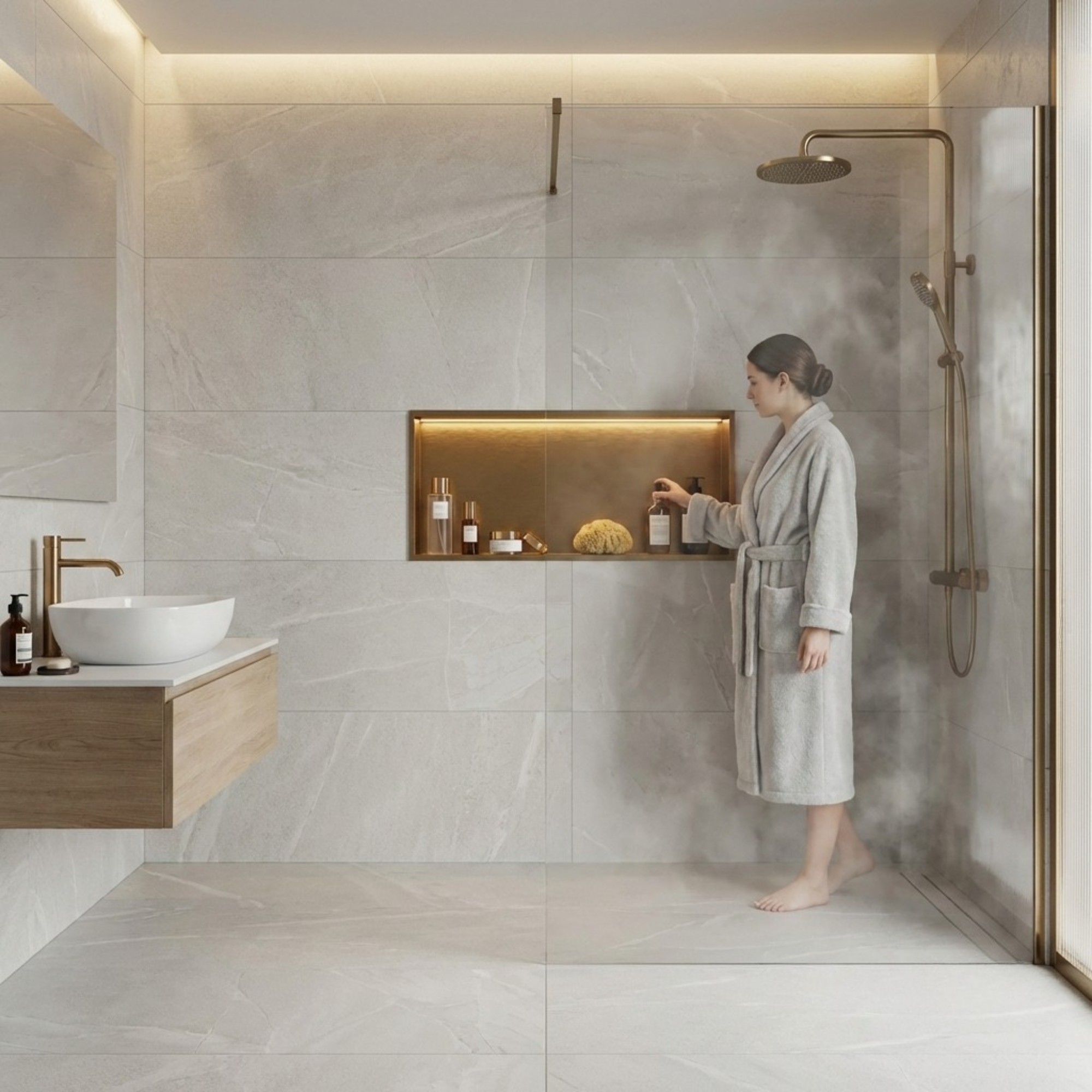 ARKO Shower Niche with LED Light Wall Insert, Bathroom Shower Storage Shelf, Bronze