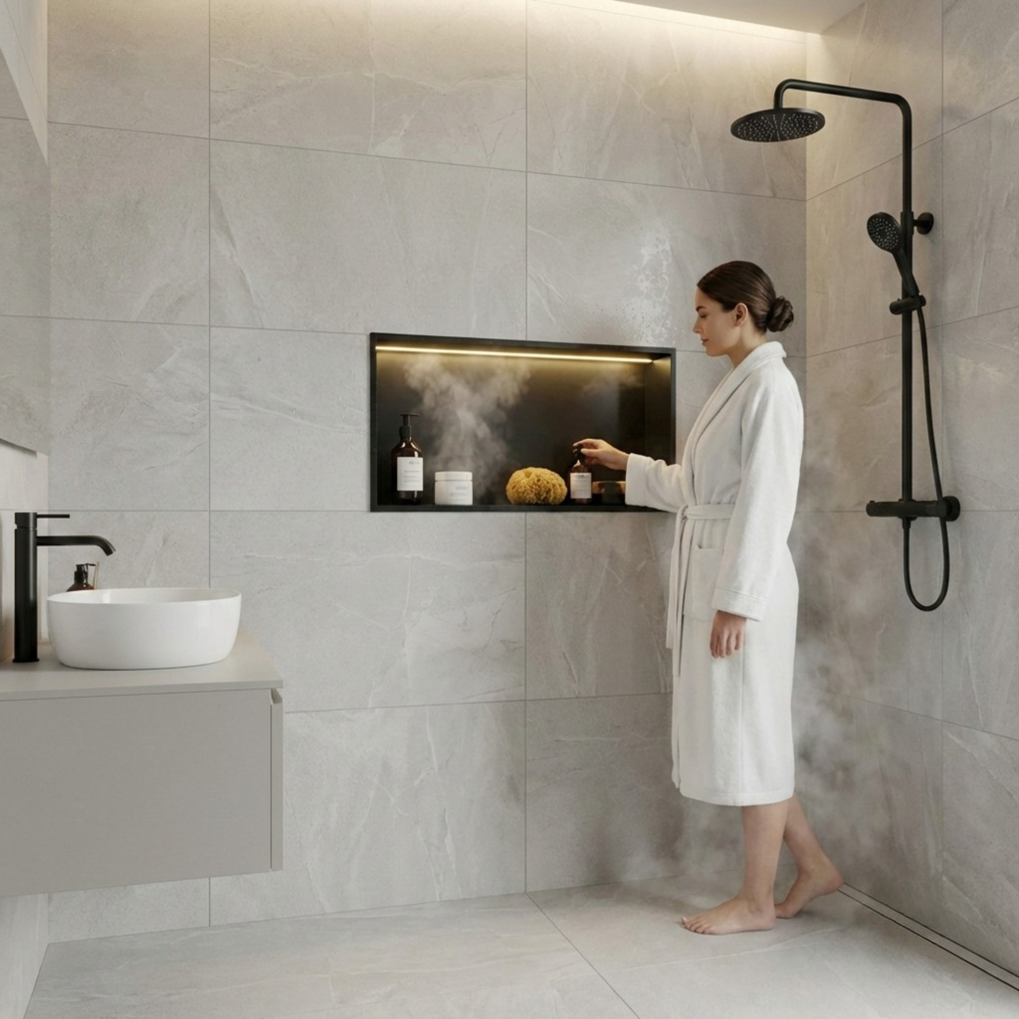 ARKO Shower Niche with LED Light Wall Insert, Bathroom Shower Storage Shelf, Black