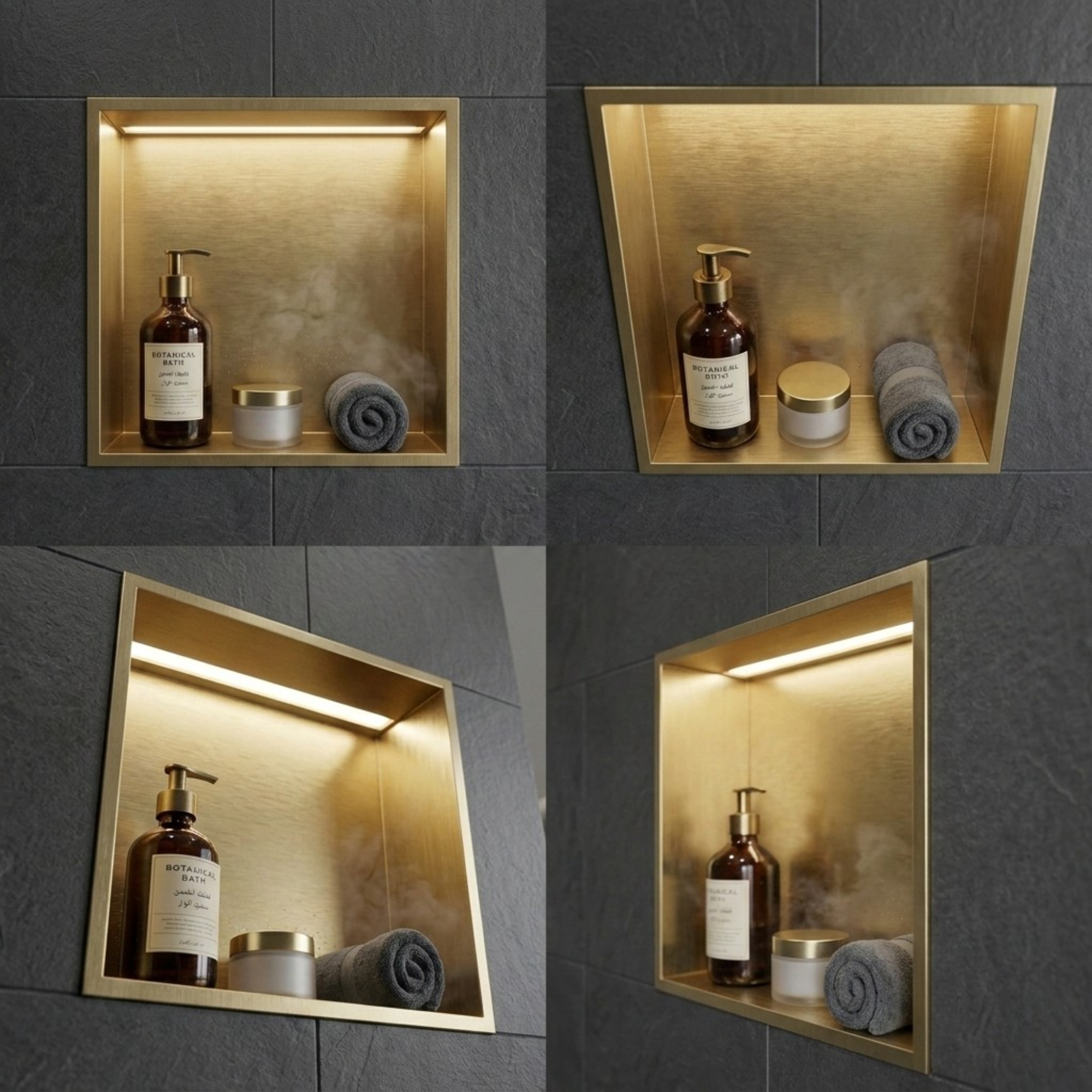 ARKO Shower Niche with LED Light Wall Insert, Bathroom Shower Storage Shelf, Brass