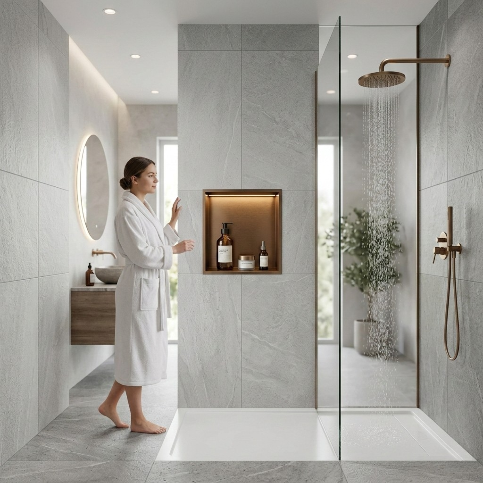 ARKO Shower Niche with LED Light Wall Insert, Bathroom Shower Storage Shelf, Bronze