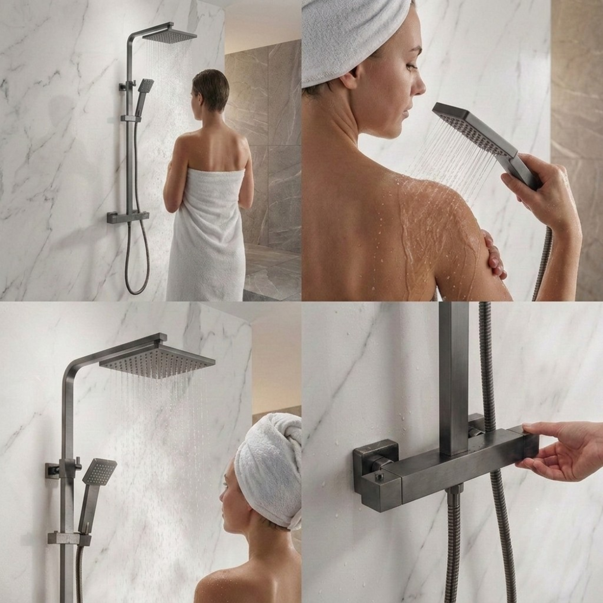 Arko Modern Square Thermostatic Shower – Gunmetal