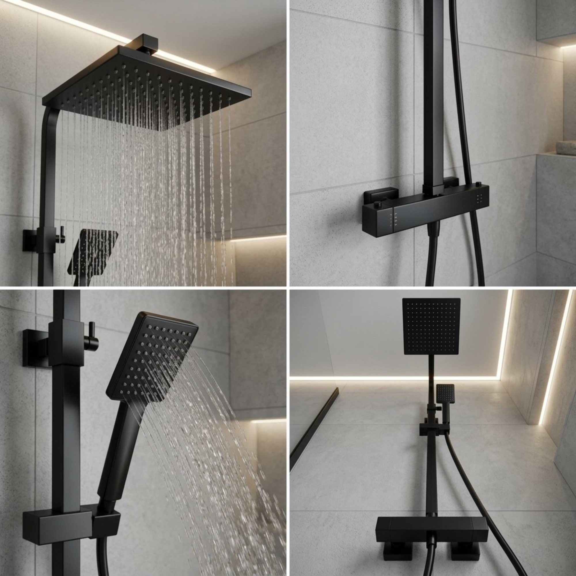 Arko Modern Square Thermostatic Shower – Matt Black