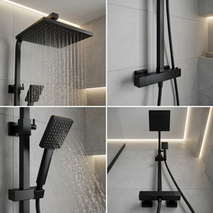 Arko Modern Square Thermostatic Shower – Matt Black