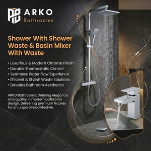 Arko Bathroom Verda Mixer Shower & Basin Mixer Tap Sets with Bath Shower Waste – Chrome