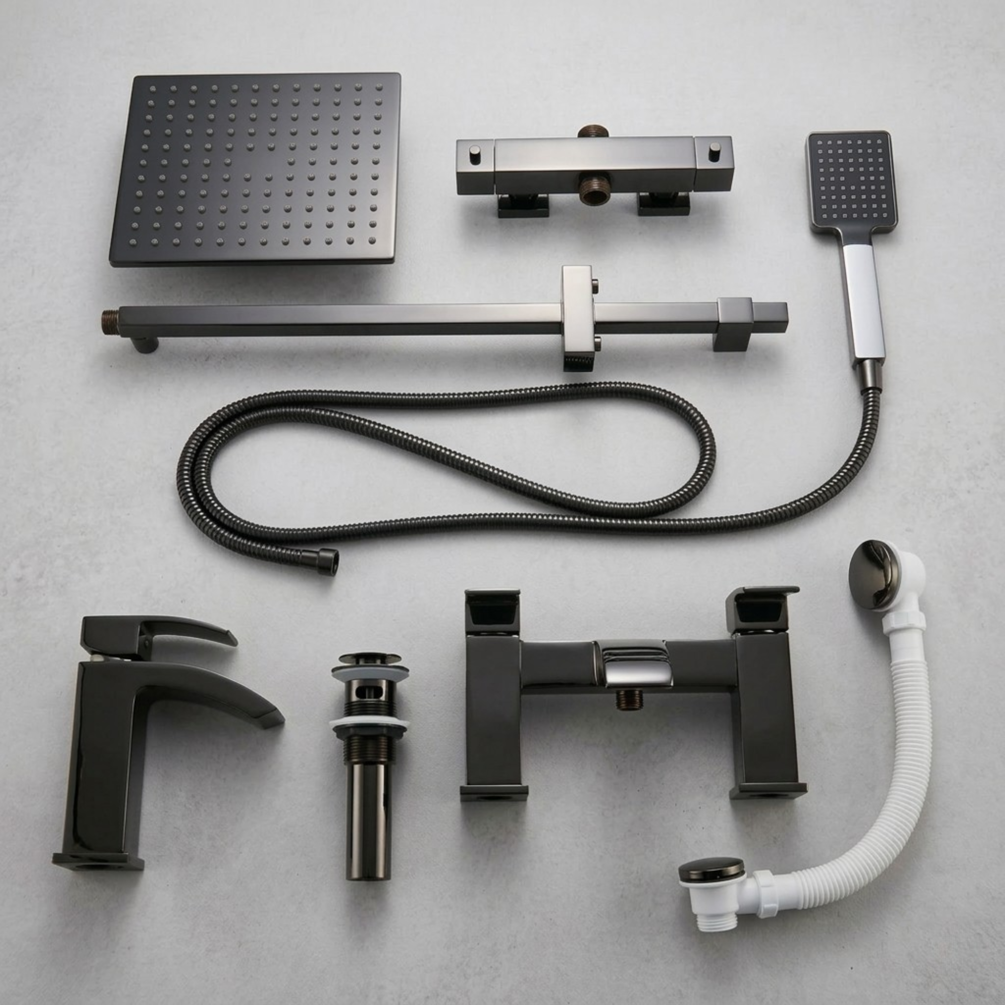 ARKO Vista Basin Mixer Tap, Bath Filler & Thermostatic Mixer Shower Set with Bath Waste – Black