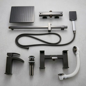 ARKO Vista Basin Mixer Tap, Bath Filler & Thermostatic Mixer Shower Set with Bath Waste – Black
