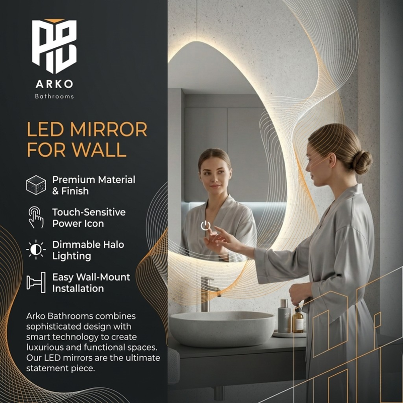 Arko Bathroom Teardrop LED Mirror with Lights 500x700mm - Wall Mounted Vanity Mirror -Bathroom mirror Illuminated LED mirror