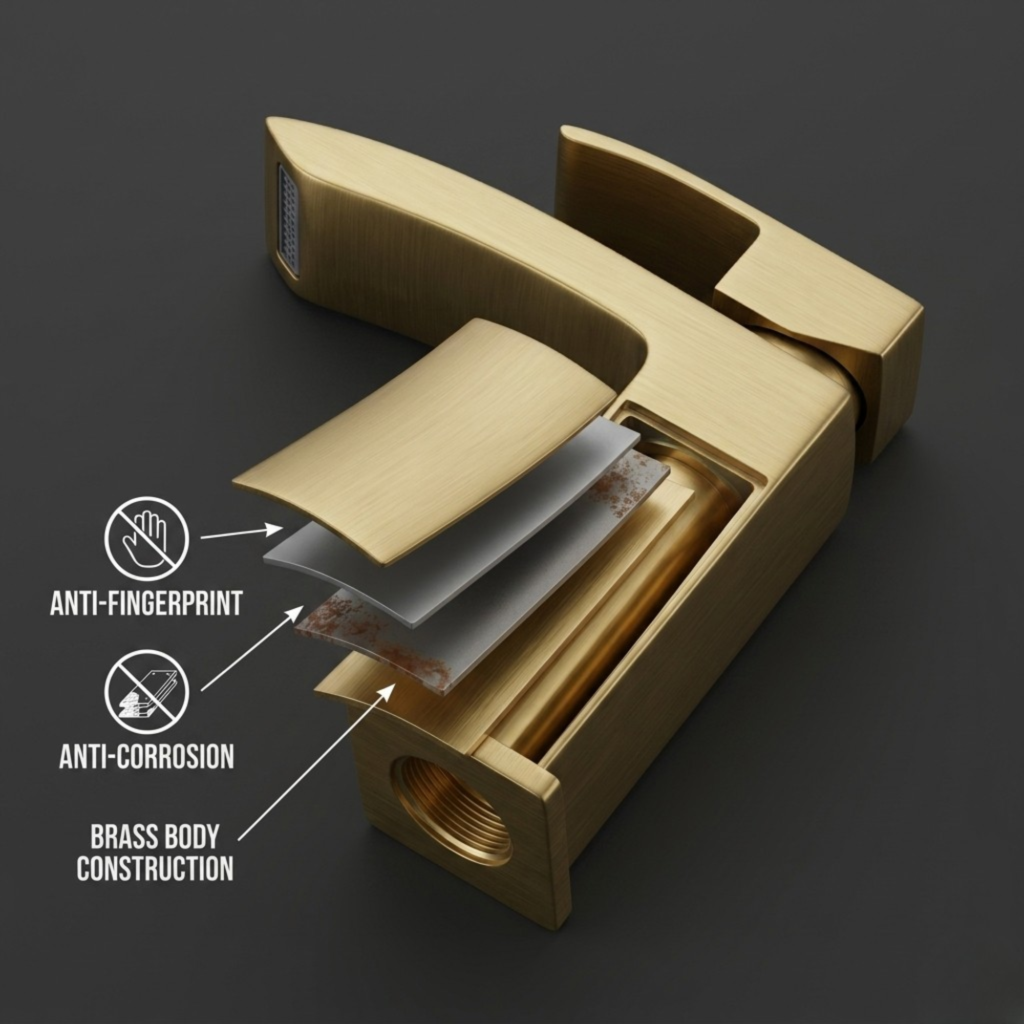 Vista Brass Square Basin Mixer Tap Brass