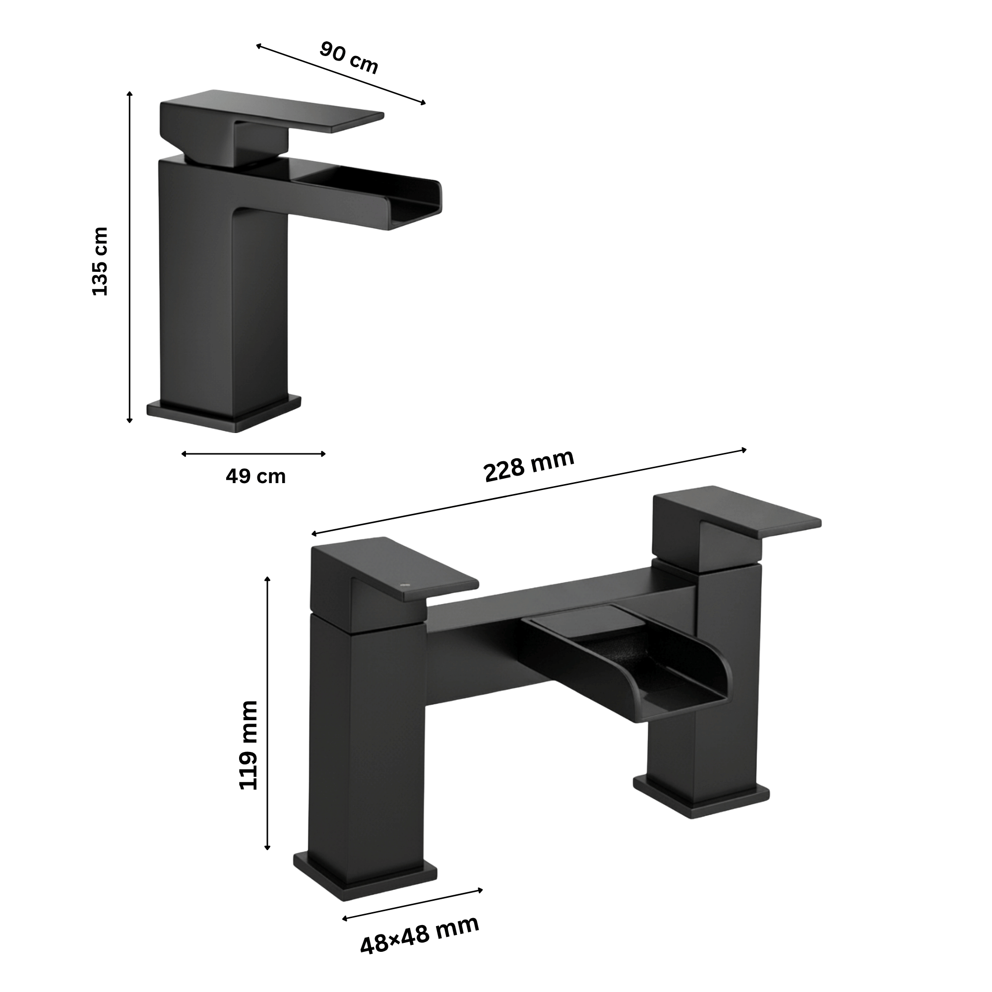 ARKO Waterfall Bath Filler & Mixer Shower Set – Black