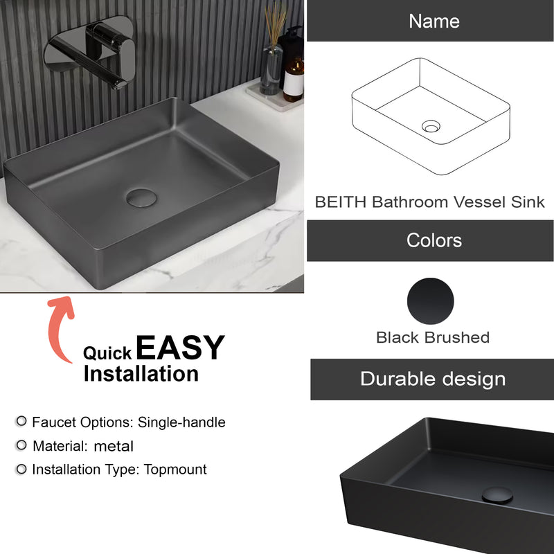 Countertop Basin – 526x346x120mm Stainless Steel – Black