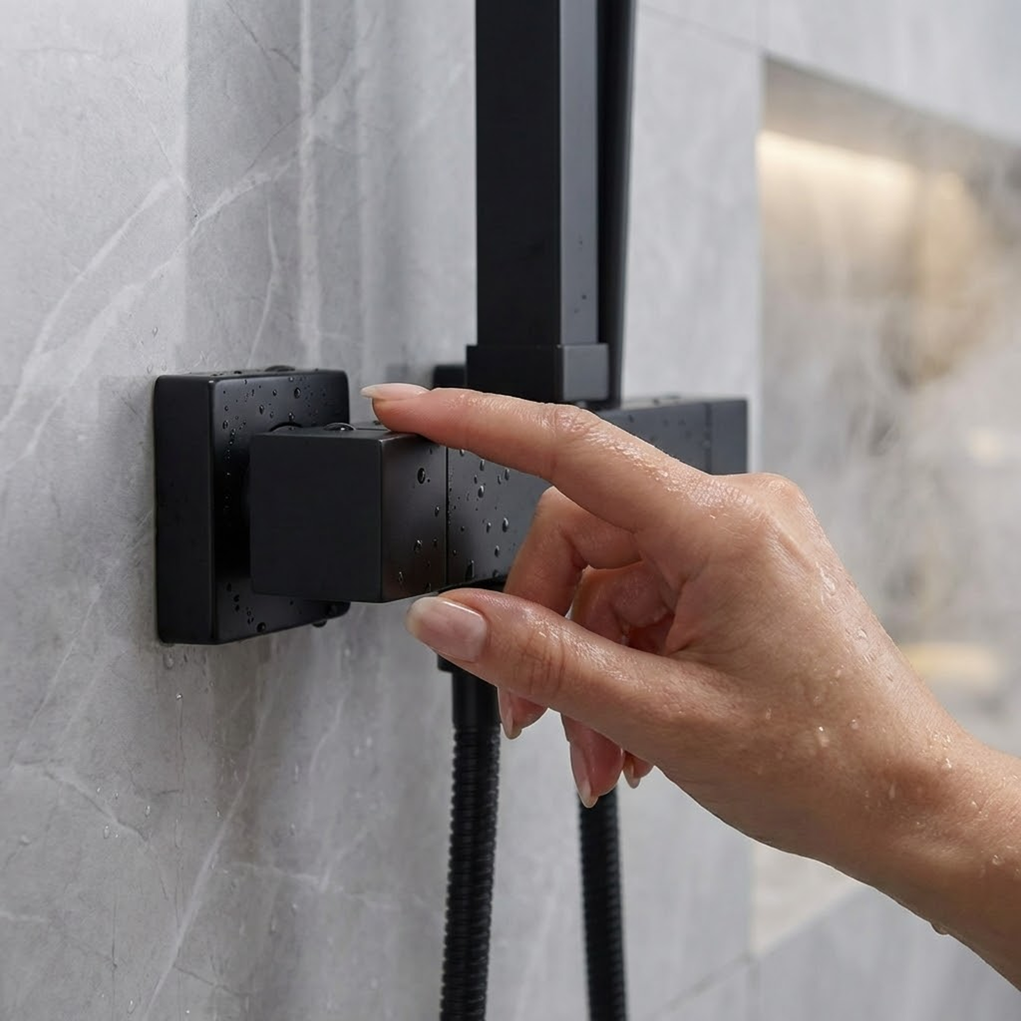 Arko Modern Square Thermostatic Shower – Matt Black