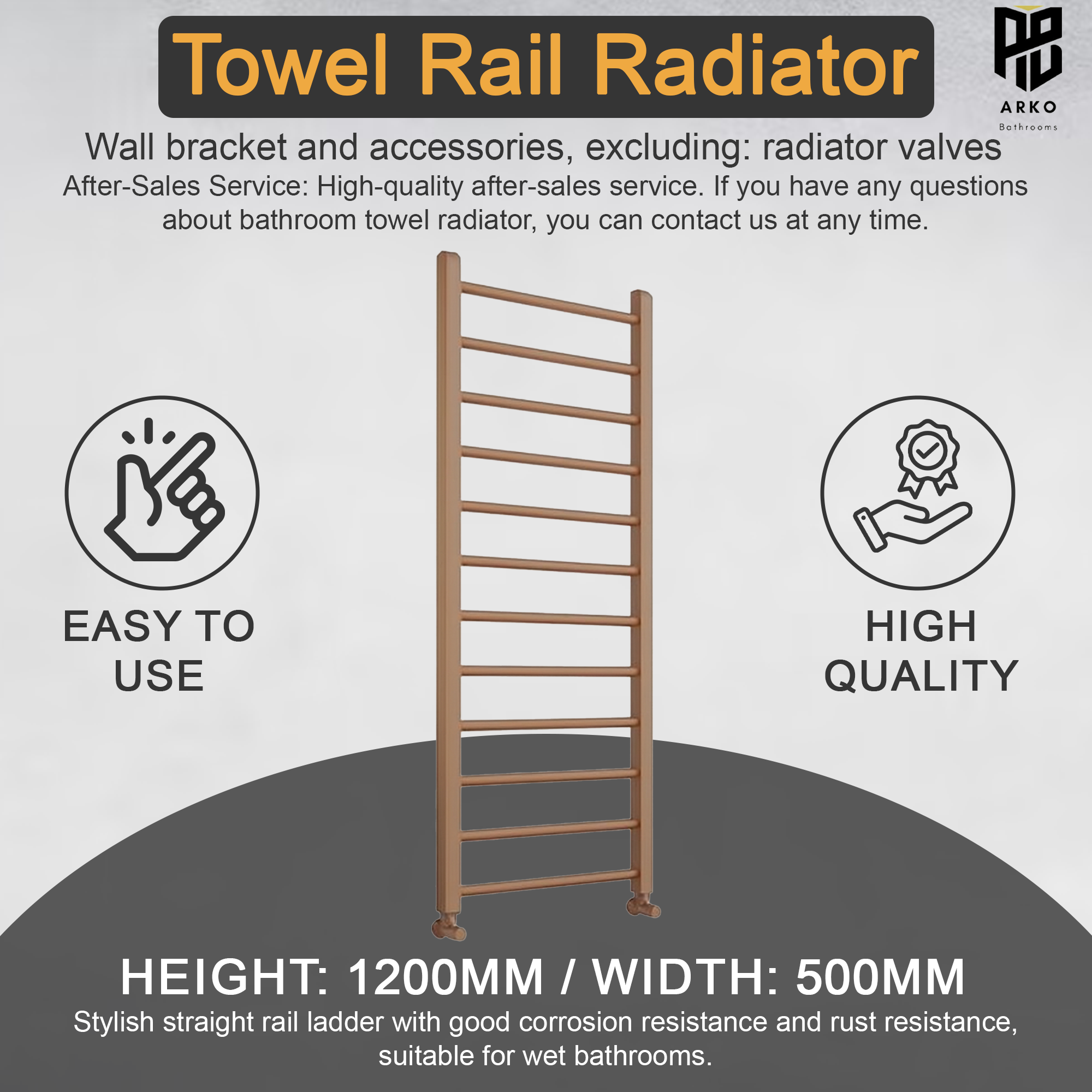 Arko Heated Towel Rail –Bronze– 500 x 1200mm – Straight Bars