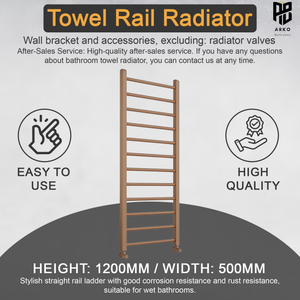 Arko Heated Towel Rail –Bronze– 500 x 1200mm – Straight Bars