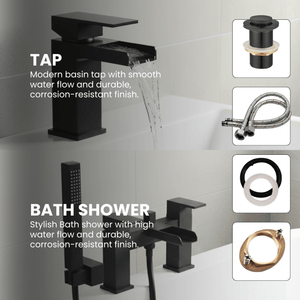 ARKO Waterfall Bath Shower & Basin Mixer Tap Set – Black