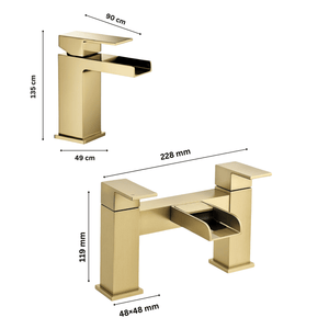 ARKO Waterfall Bath Filler & Mixer Shower Set – Brass