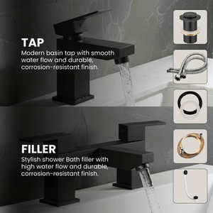 Arko Verda Bath and Basin Mixer Tap with Bath Waste Set - Black