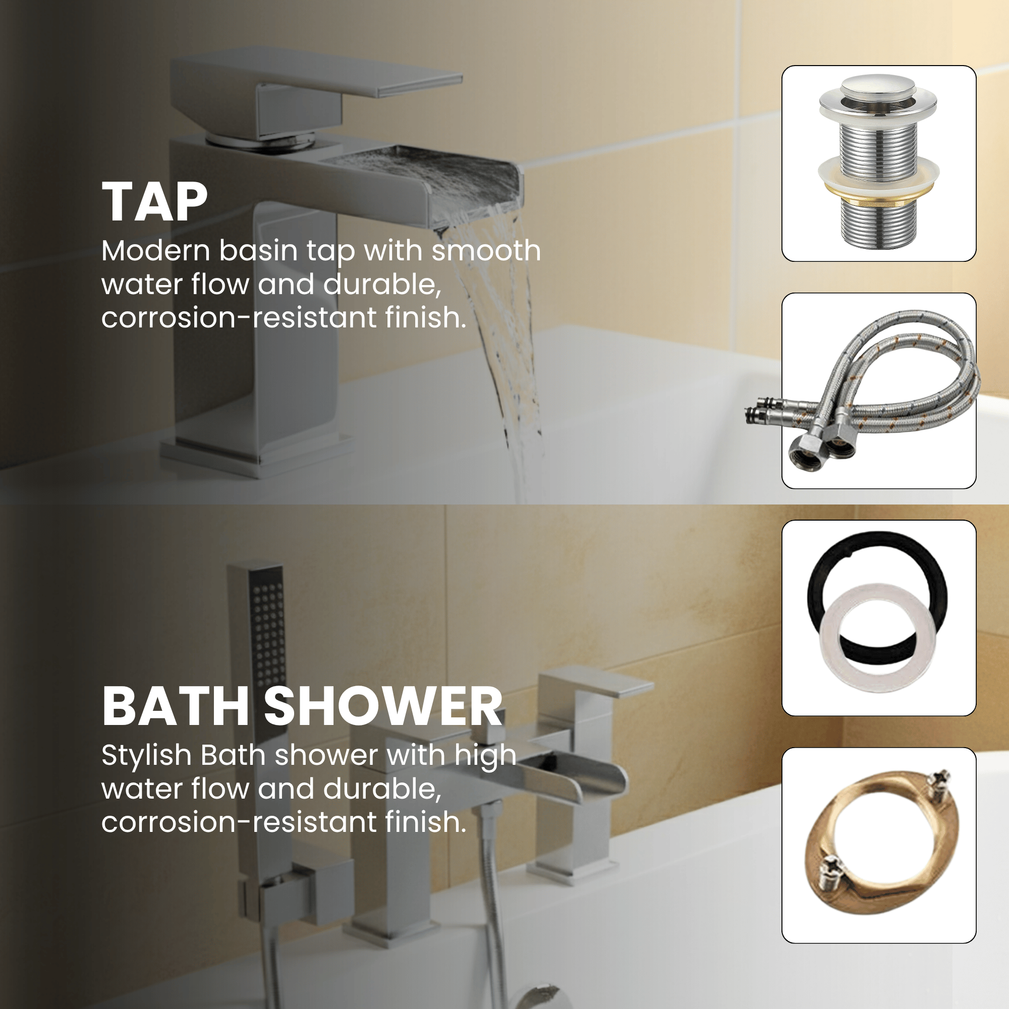 ARKO Waterfall Bath Shower & Basin Mixer Tap Set – Chrome