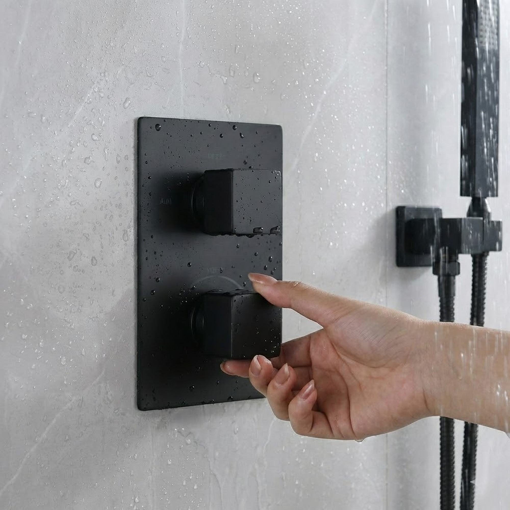ARKO 2-Way Square Concealed Thermostatic Mixer Shower Dual Dial, Twin Head – Black