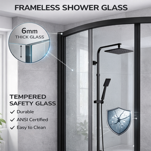 ARKO Square Rainfall Shower System with Handheld Spray & Curved Glass Sliding Shower Enclosure with Tray & Waste - Black
