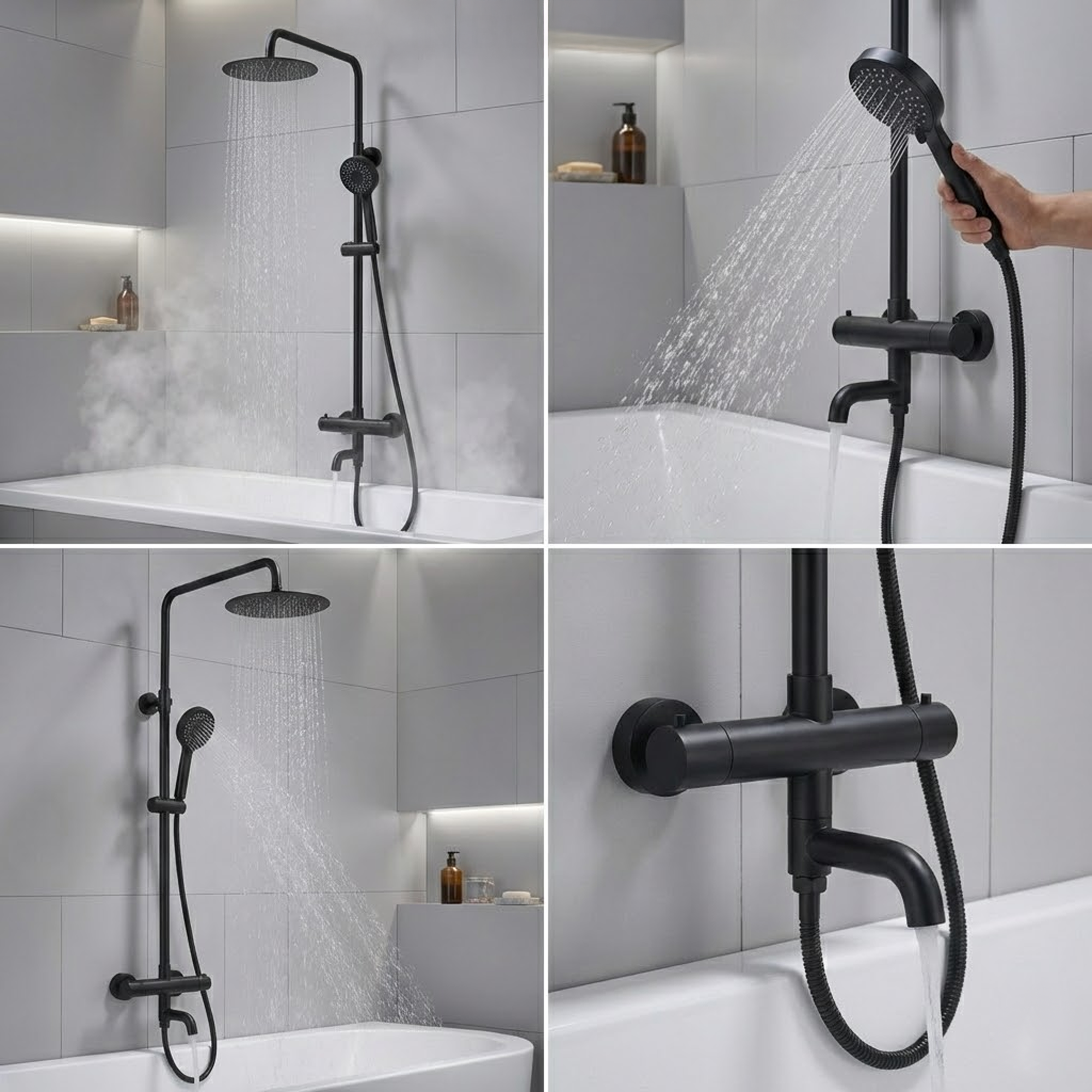 Arko Modern Round Thermostatic Shower with Filler – Matt Black