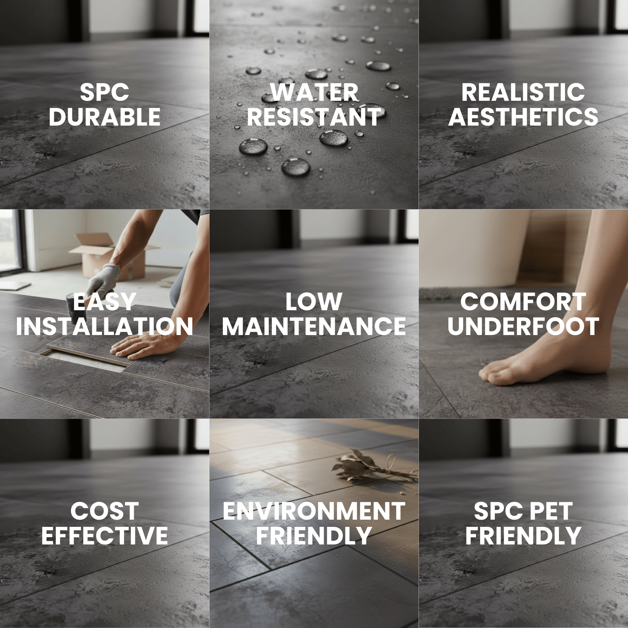ARKO SPC Vinyl Click Flooring – Anthracite Marble, 1.86m² Pack, 5.35mm Thick, 0.55mm Wear Layer
