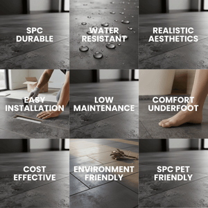 ARKO SPC Vinyl Click Flooring – Anthracite Marble, 1.86m² Pack, 5.35mm Thick, 0.55mm Wear Layer