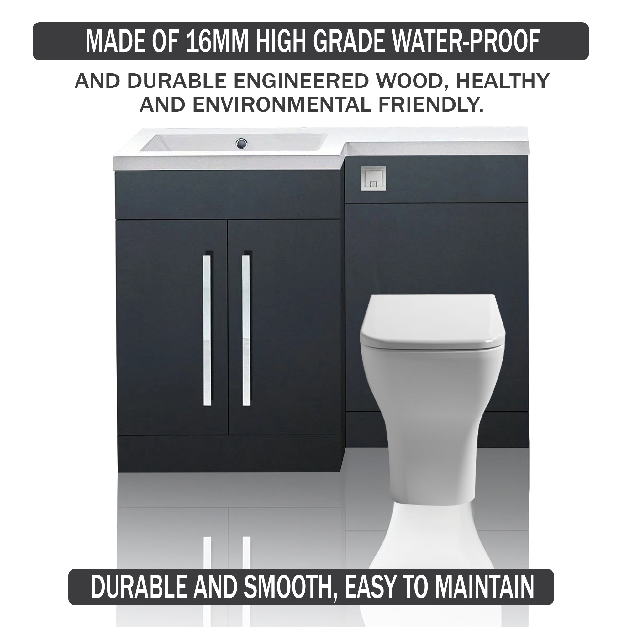 Arko Tana 1100mm Bathroom Vanity Unit Set Basin Sink Toilet WC Right Hand Furniture Storage - Anthracite