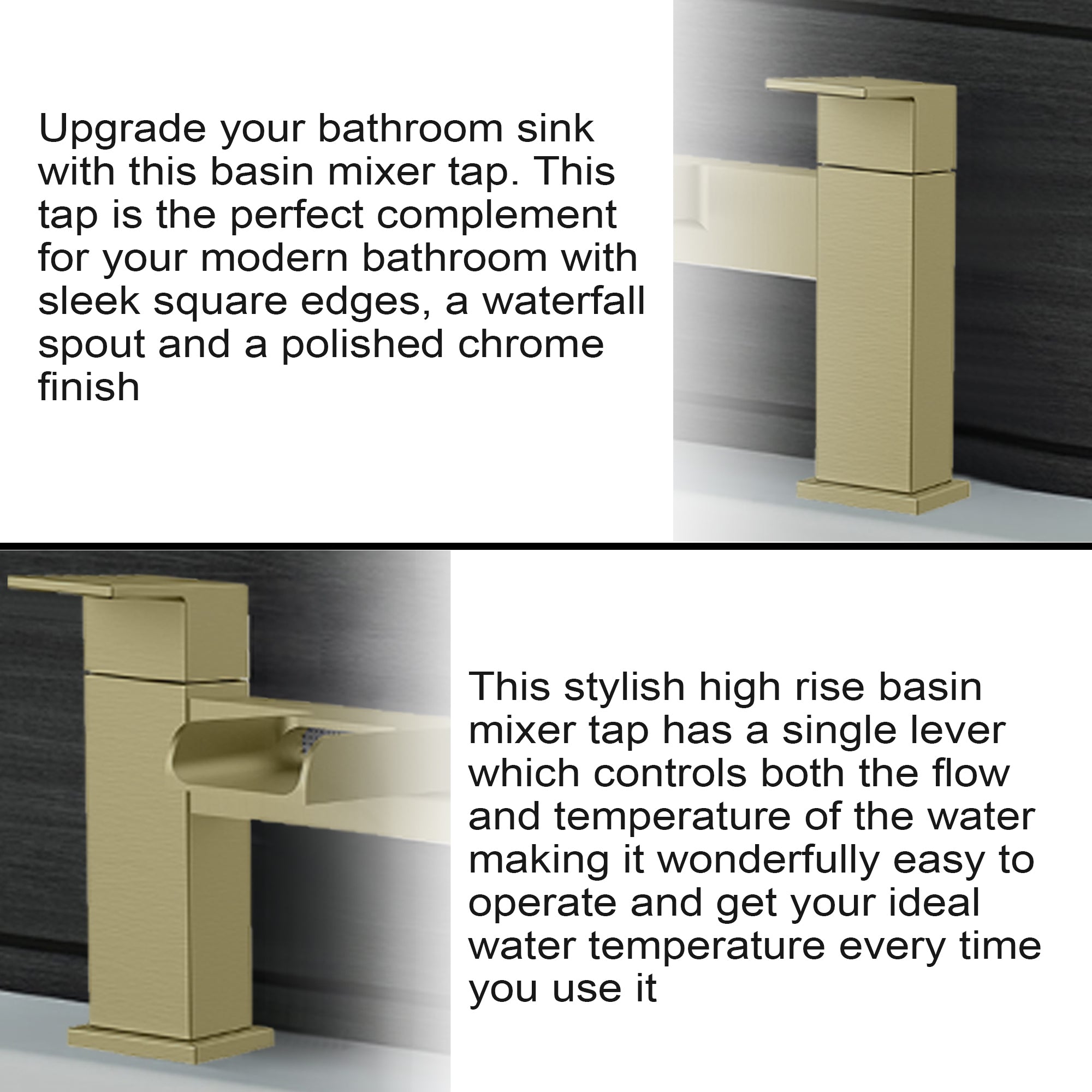 Waterfall Modern Bath Filler Taps – Brushed Brass