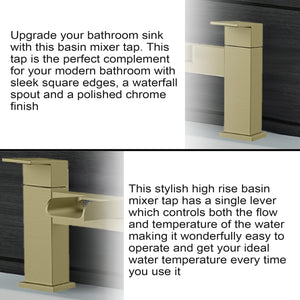 Waterfall Modern Bath Filler Taps – Brushed Brass