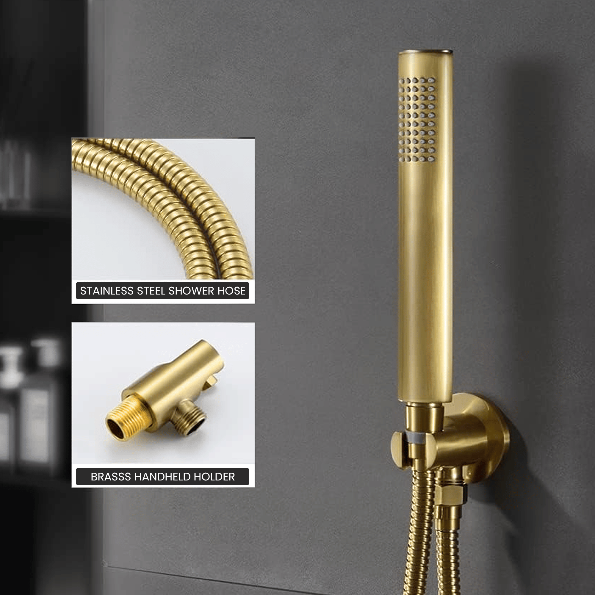 ARKO Round Concealed Thermostatic Shower Mixer 2 Dial Twin Head with Valve, Handset & Shower Waste – Brass