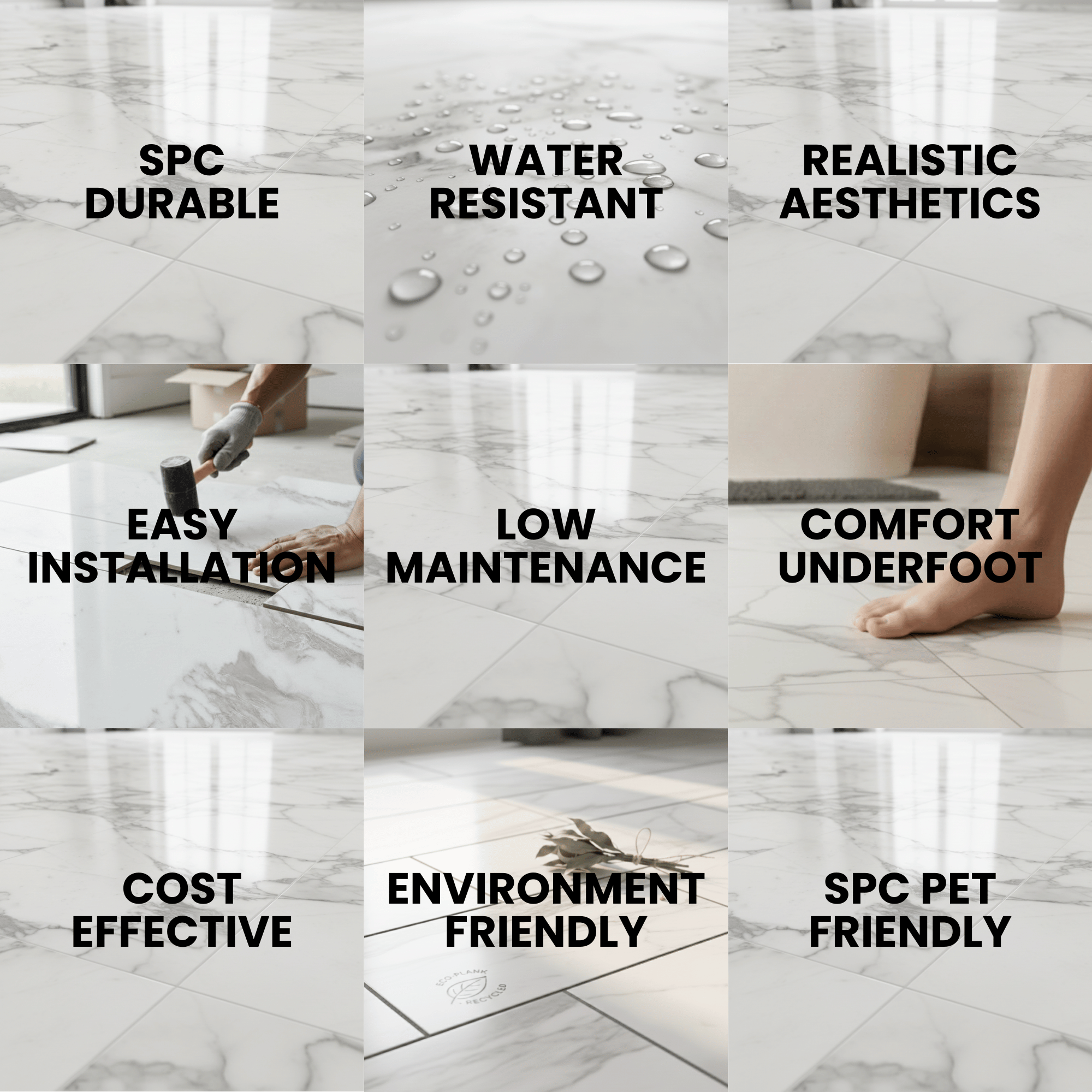 ARKO SPC Vinyl Click Flooring – Carrara Matt White Marble, 1.86m² Pack, 5.35mm Thick, 0.55mm Wear Layer