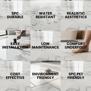 ARKO SPC Vinyl Click Flooring – Carrara Matt White Marble, 1.86m² Pack, 5.35mm Thick, 0.55mm Wear Layer
