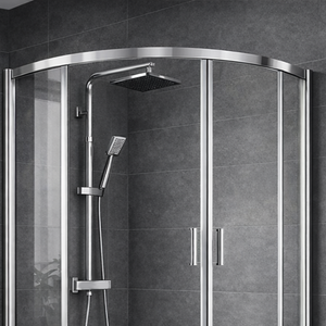 ARKO Square Rainfall Shower System with Handheld Spray & Curved Glass Sliding Shower Enclosure with Tray  - Chrome