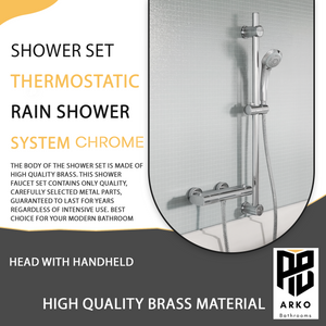 Arko Thermostatic Shower Mixer with Adjustable Riser Kit Exposed Round Shower – Chrome