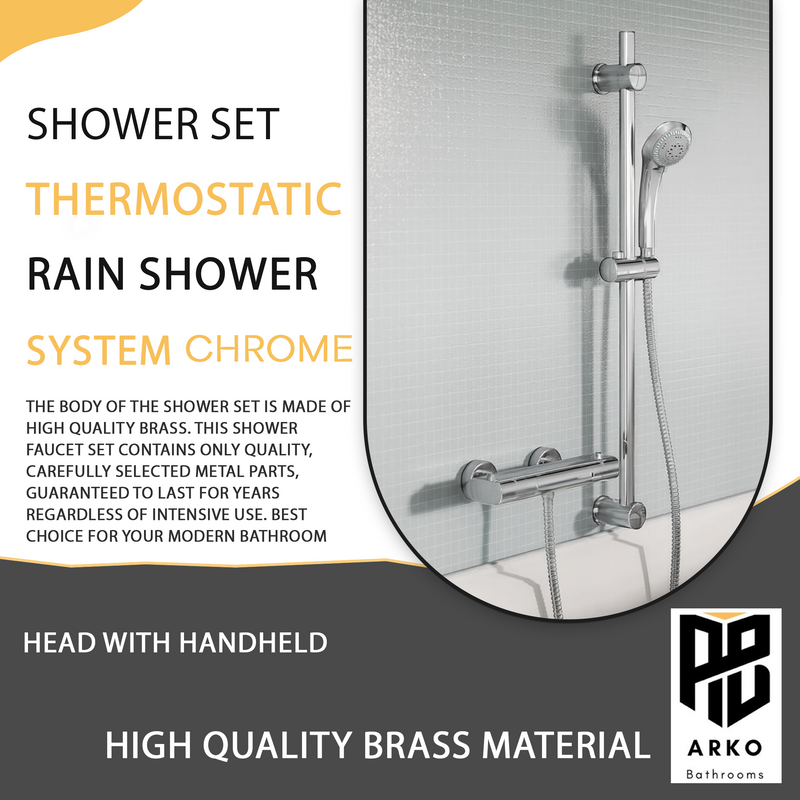 Arko Thermostatic Shower Mixer with Adjustable Riser Kit Exposed Round Shower – Chrome